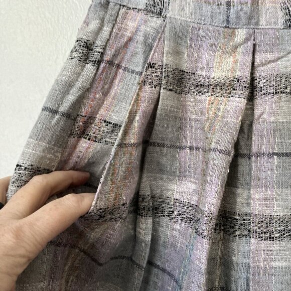 70s Ann Stevens gray purple plaid tweed like a line pleated full‎ skirt midi 26" - Picture 4 of 7